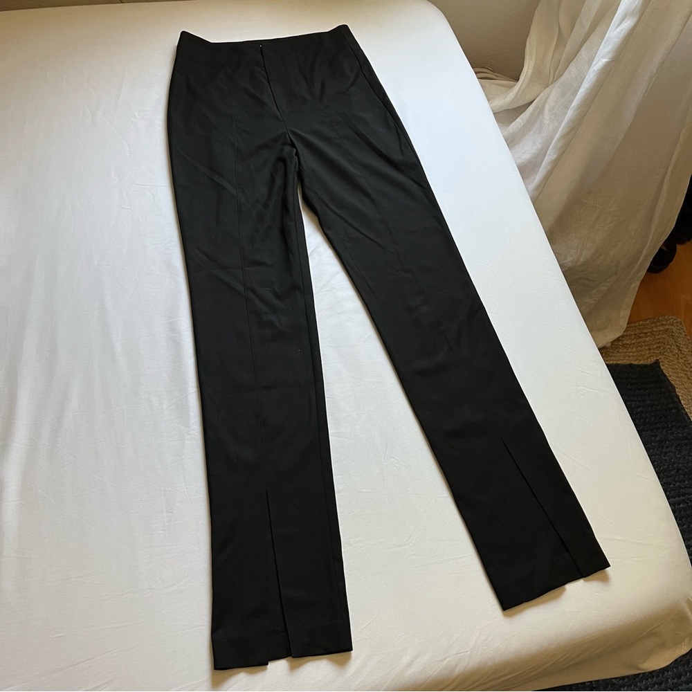 Reformation black slim straight leg cropped slit high rise pants